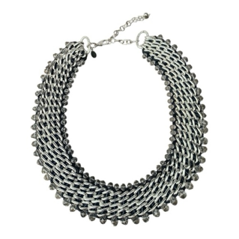 Chico's Brand Silver Toned Bib Statement Chunky Necklace Adjustable